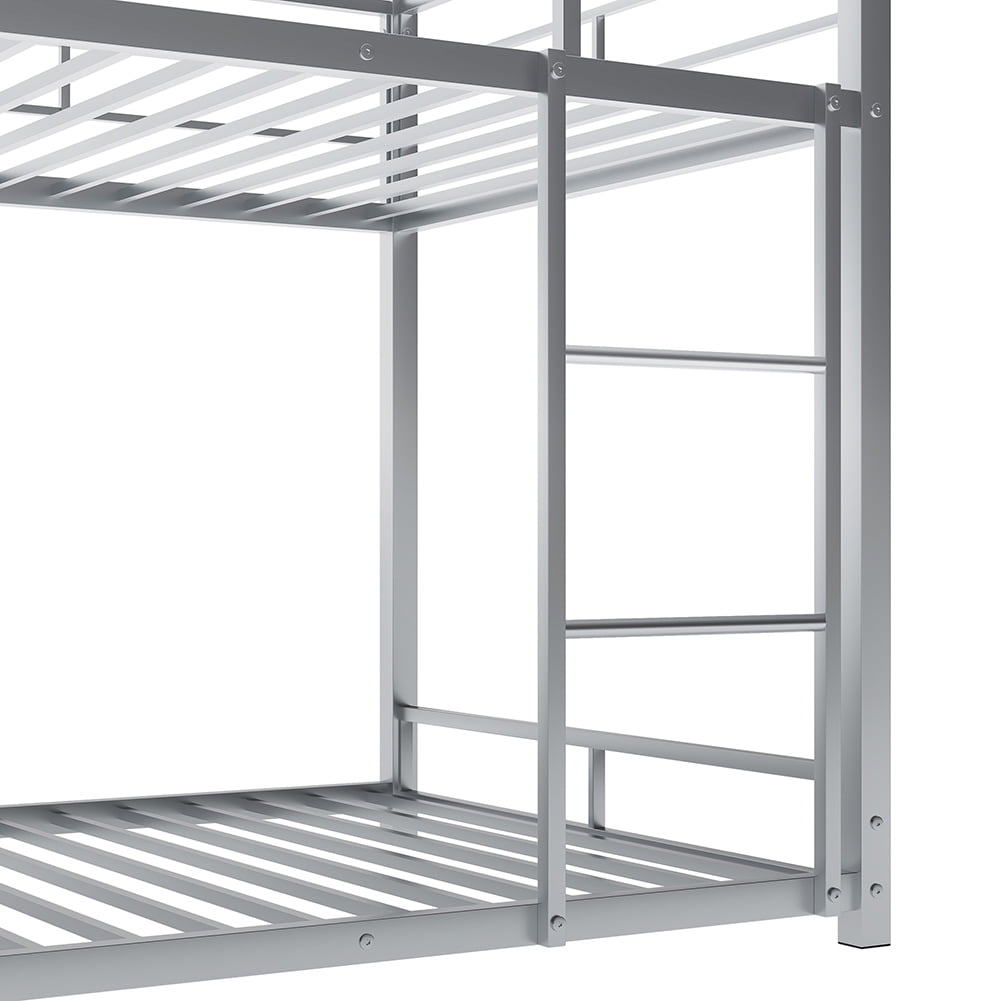 Kadyn Metal Triple Bunk Bed, Twin Over Twin Over Twin Bunk Bed, Heavy Duty Steel Frame, Silver Kadyn Metal Triple Bunk Bed, Twin Over Twin Over Twin Bunk Bed, Heavy Duty Steel Frame, Silver