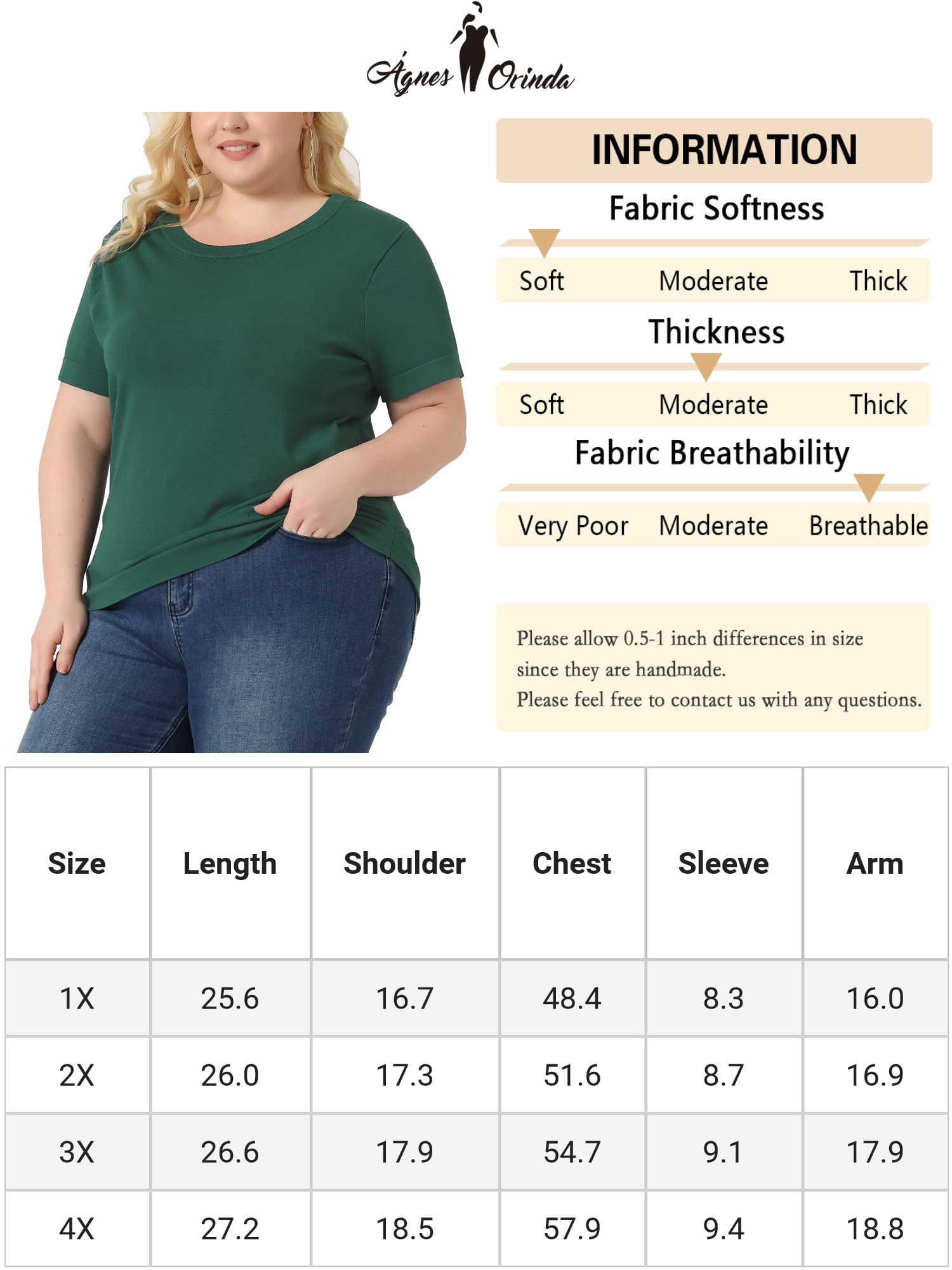 Unique Bargains Women Plus Size Tops Basic Round Neck Short Sleeve Knit Tee Blouses 1X Green