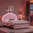 thumbnail image 2 of Hiphuta Queen Upholstered LED Bed Frame with Storage Drawers, Platform Bed with Adjustable Cute Headboard, Velvet Pink, 2 of 7