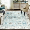 thumbnail image 5 of ReaLife Rugs Machine Washable Printed Distressed Boho Border Blue Ivory Eco-friendly Recycled Fiber Area Runner Rug (7'6" x 9'6"), 5 of 8
