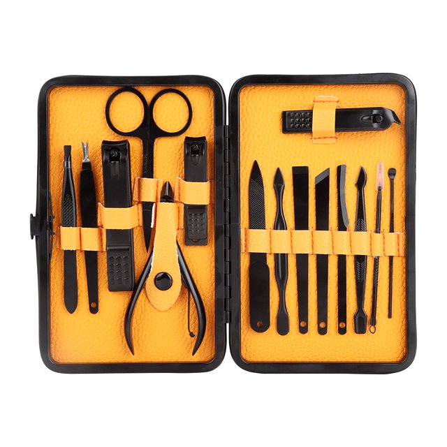 15 Uds cortaúñas de acero inoxidable herramienta de manicura cortaúñas conjunto con estuche amarillo