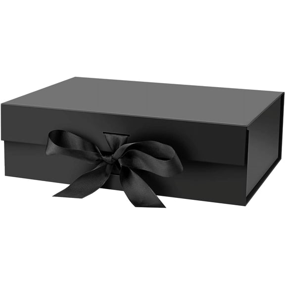 DaiJoob Gift Box with Lid for Presents 10.5x7.5x3.1 Inches Ribbon and Magnetic Closure(1-Pack) (Black)