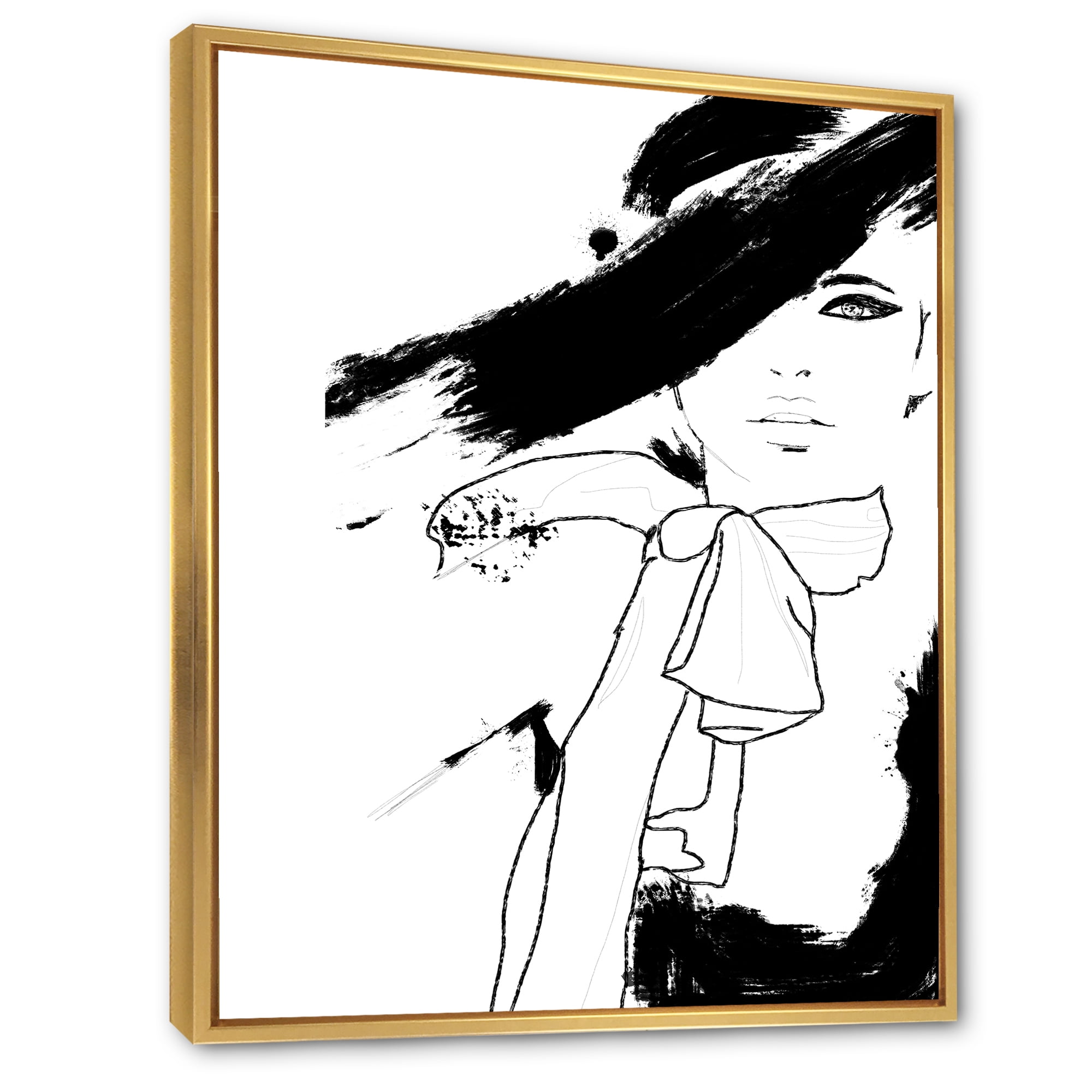 Designart 'Beautiful Black and White Model Haute Couture Fashion Woman I' Modern Framed Canvas Wall Art Print