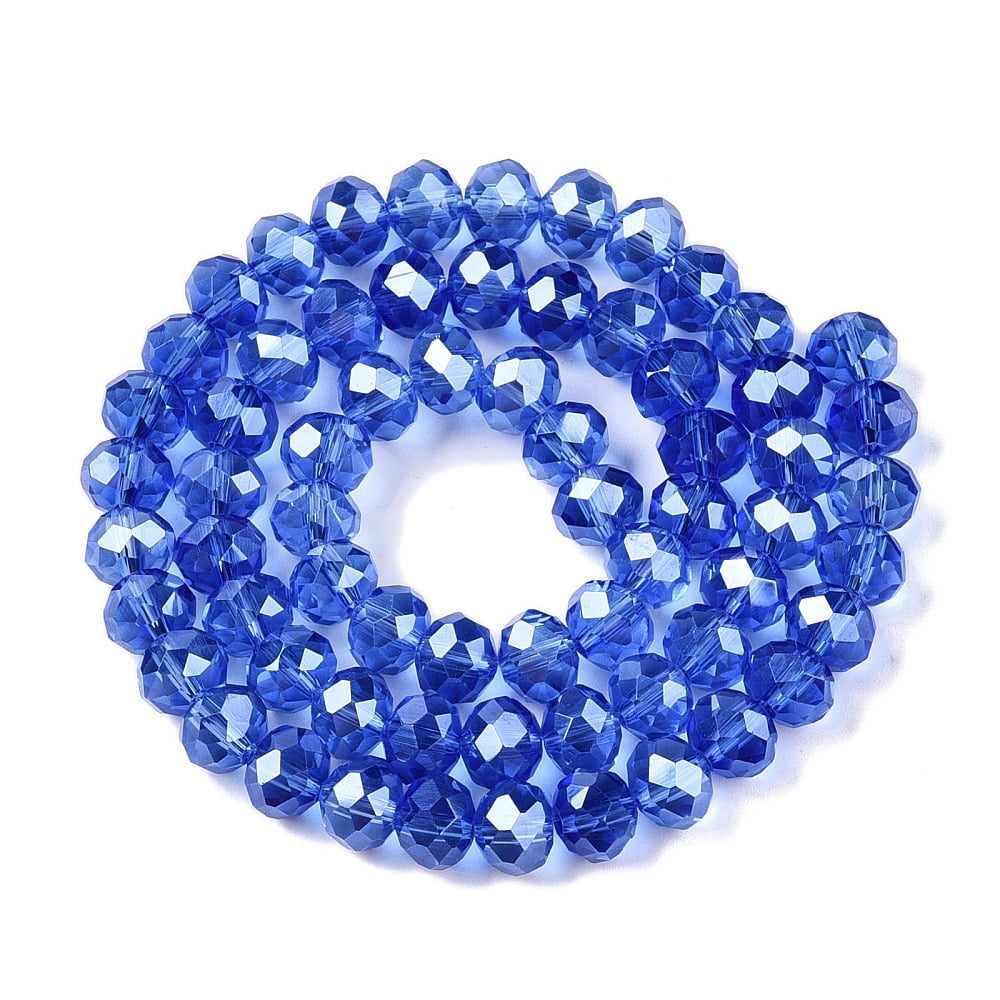 Electroplate Glass Beads Strands Pearl Luster Plated Faceted Rondelle Medium Blue 8x6mm Hole: 1mm about 64~65pcs/strand 40~41cm