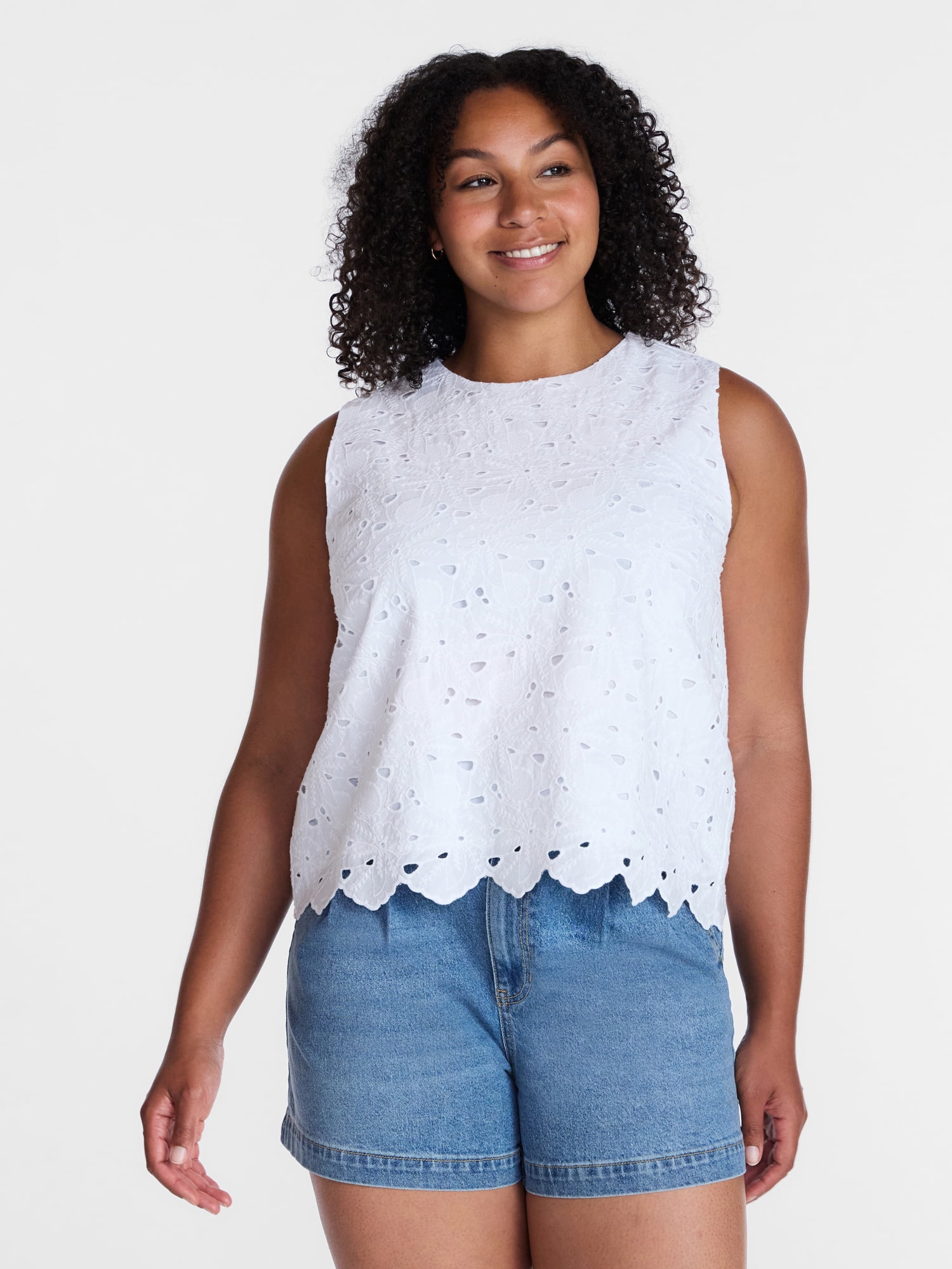 Time and Tru Women's and Women's Plus Sleeveless Cotton Eyelet Top, Sizes XS-4X