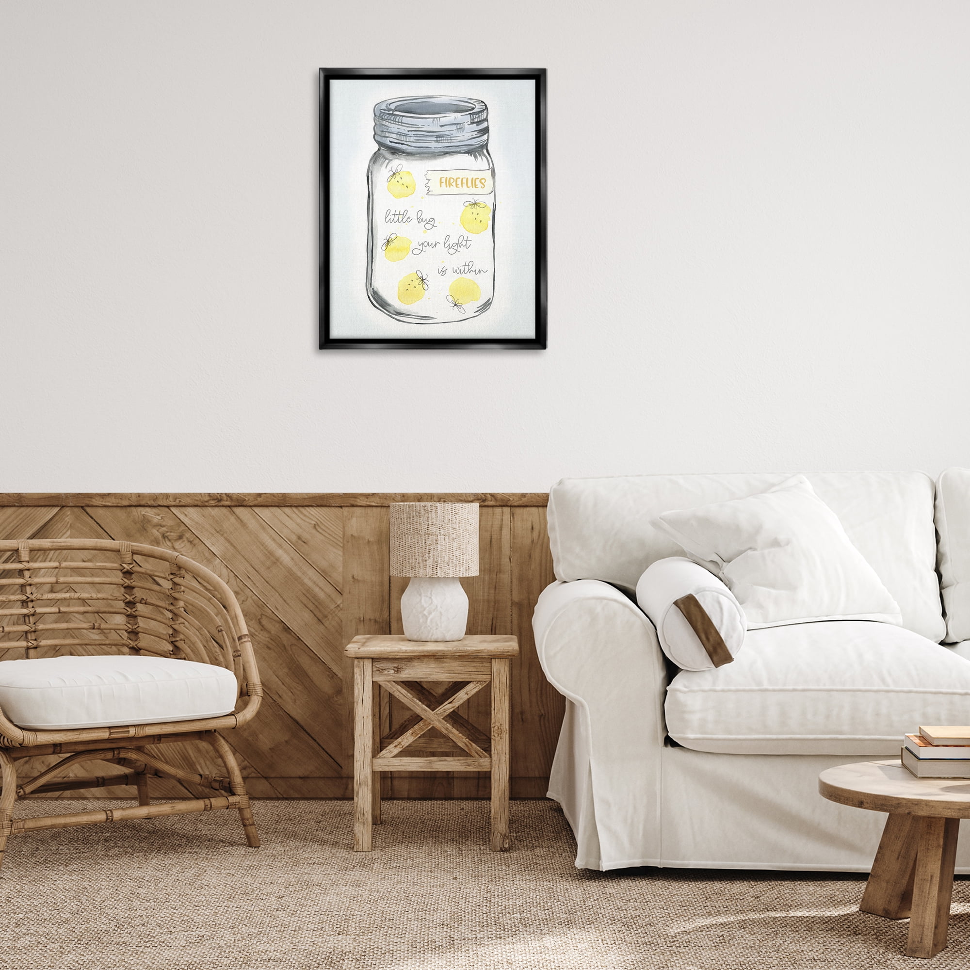 Stupell Industries Firefly Light Phrase Typography Painting Black Floater Framed Canvas Art Print Wall Art, 25 x 31