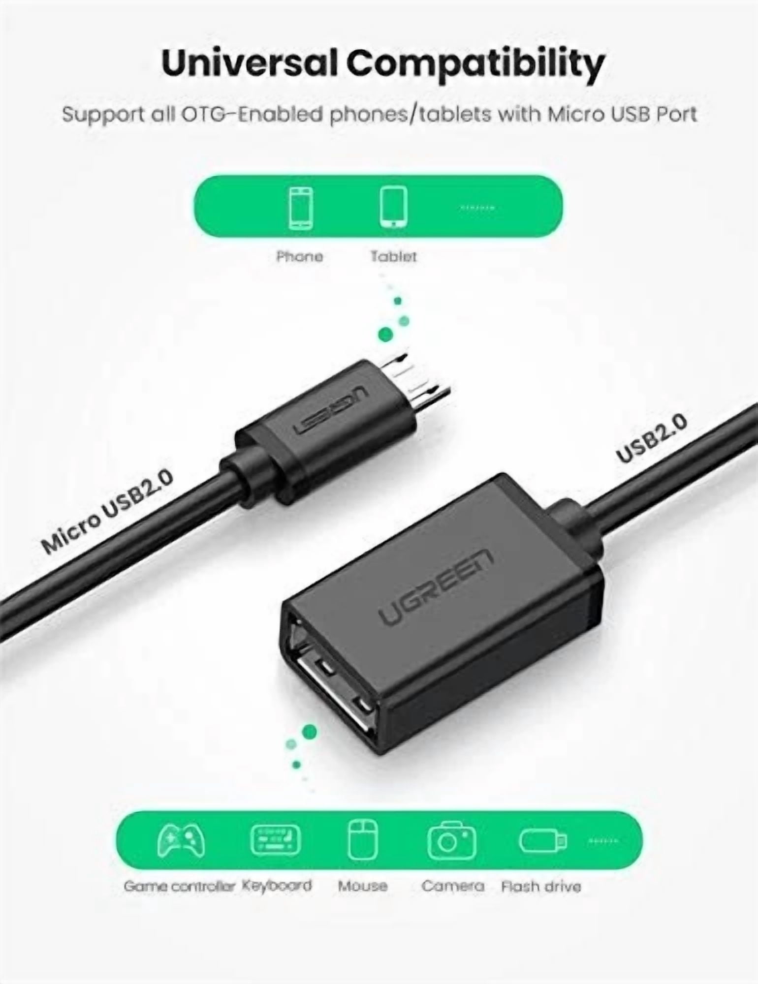 CRESTIN- Micro Usb 2.0 Otg Cable On The Go Adapter Male Micro Usb To Female Usb Black