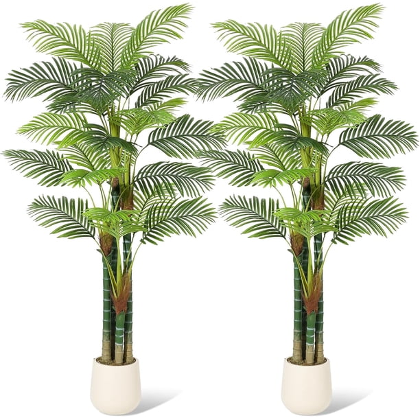 7ft de altura golden cane palm tree fake plants grande artificial plants set of 2 para sala de estar yard indoor o outdoor home decor con blanca base