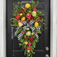 thumbnail image 2 of 20 inch Spring Summer Front Door Teardrop Wreath Artificial Tulip Flowers Swag Teardrop Wreath Decoration with Fake Tulips and Green Leaves for Front Door Window Wall Home Decor, 2 of 9