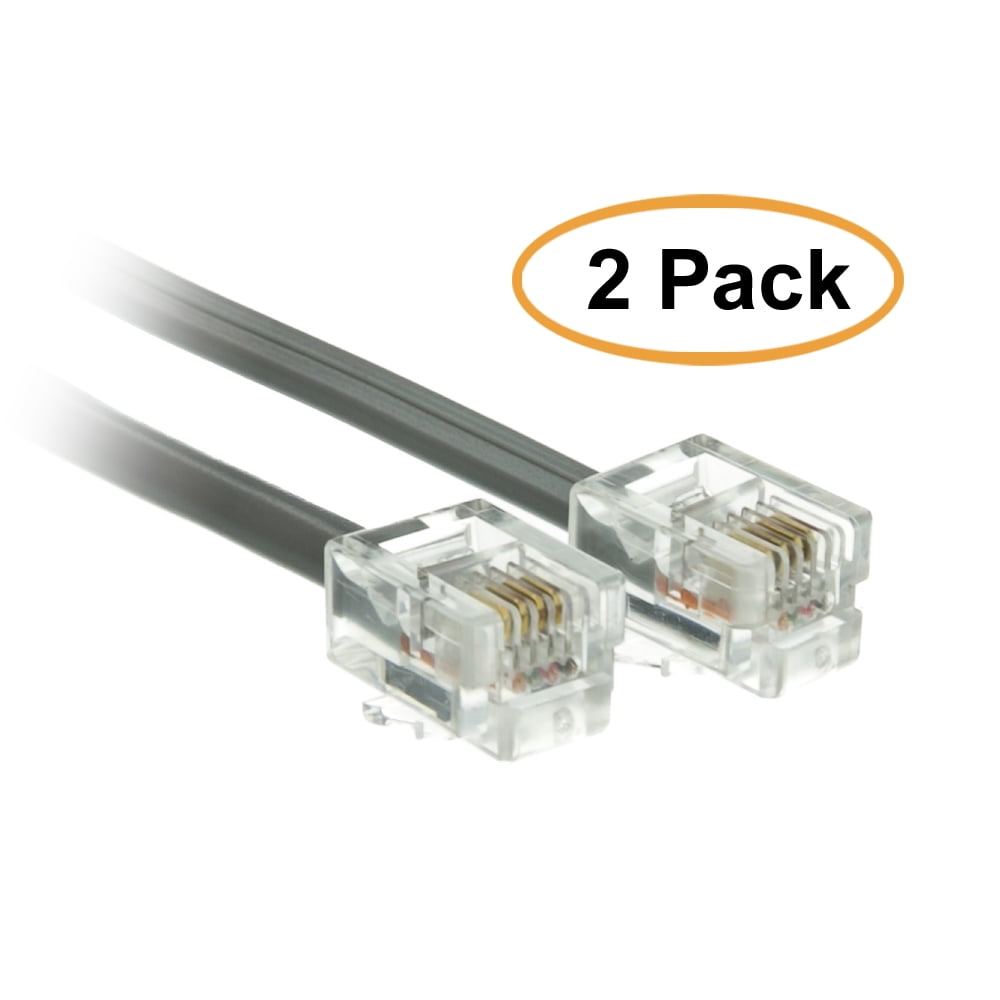 C&E Telephone Cord (Data), RJ11, 6P/4C, Silver Satin, Straight, 25 Feet