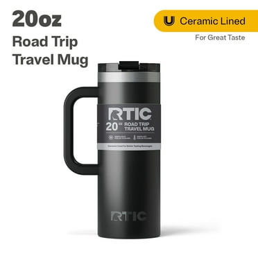 RTIC 20 oz Ceramic Lined Insulated Road Trip Travel Mug, Leak-Resistant Lid, Black