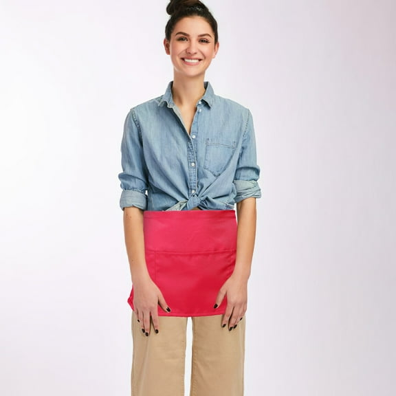 WEUVEB Home Use Bistro Apron in Dark Red Dual Pocket Design for Cooking and Serving