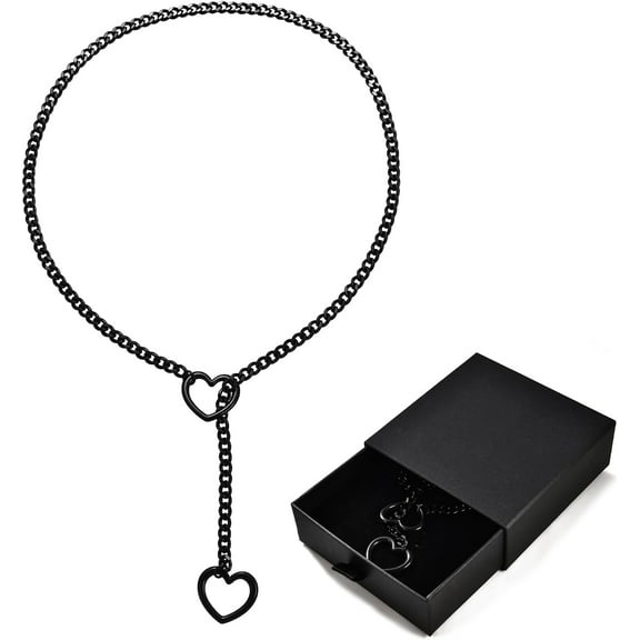 Stainless Steel Adjustable Lariat Y-Necklace for Men,Punk Gothic Cuban Necklace Jewelry,Heart O-ring Slip Chain Necklace for Women