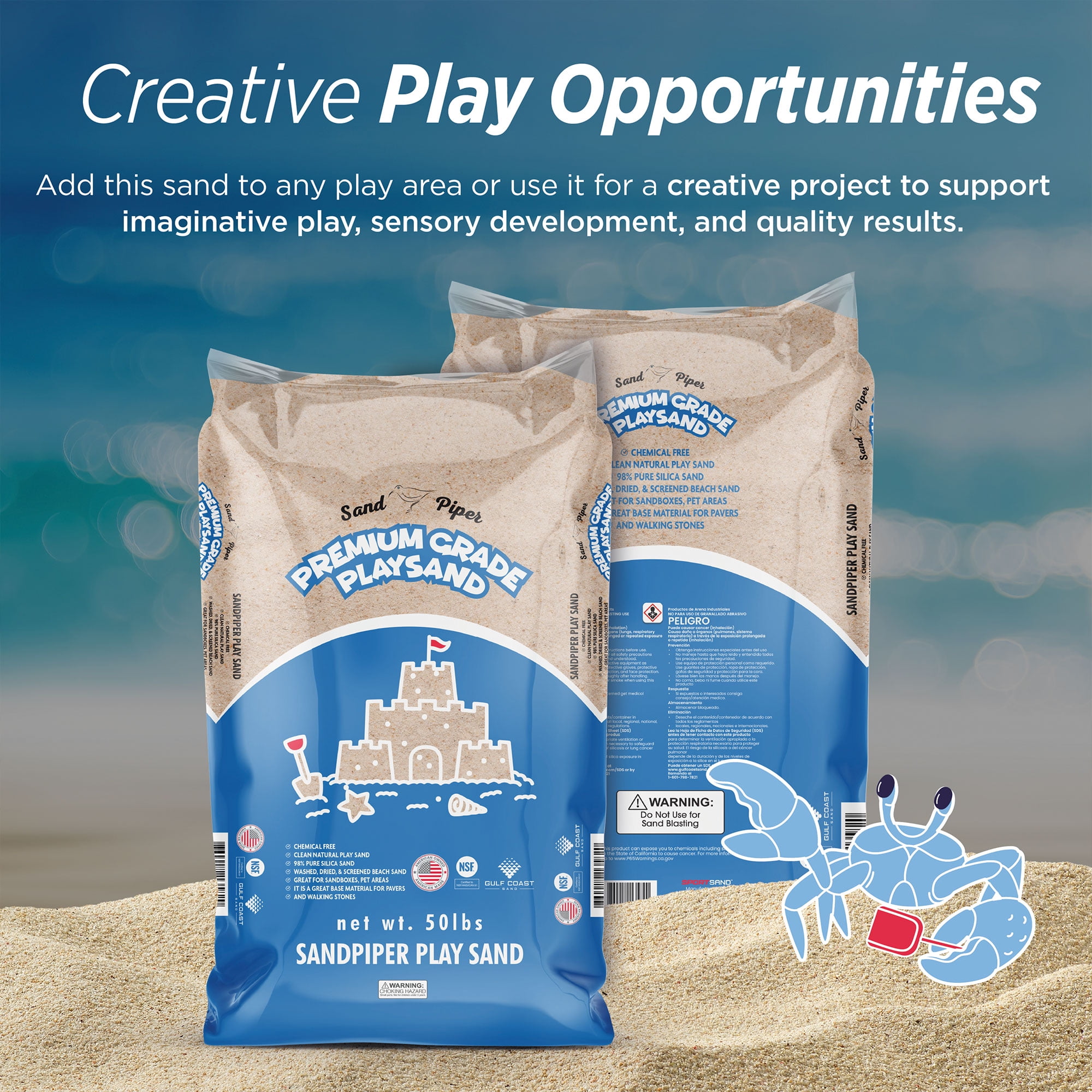 Sandpiper Multiuse Play Sand for Kids, Indoor Outdoor Silica Sand for Sandbox, 50 Lb Bag