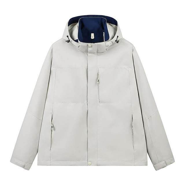 WRKEKC Men's Slim Fit Hooded Jacket with Adjustable Drawstring and Contrast Stitching, Urban Utility Coat for Modern Commute Khaki 4XL