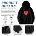 thumbnail image 4 of Men's Black Hoodie with Front Pocket Red Heart Design Featuring White Geometric Building Relaxed Fit with Drawstrings, 4 of 7