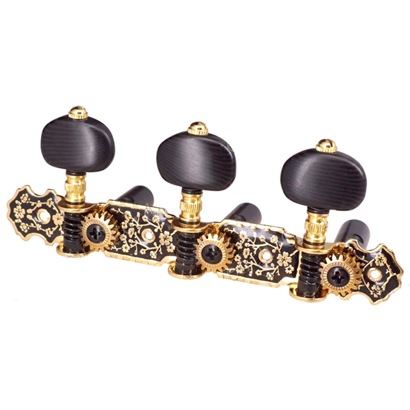 NATEFEMIN High-Quality Classical Guitar Machine Heads Tuners Gold/Black Metal & Plastic 3L/3R Smooth Action 118 Ratio Reliable Set