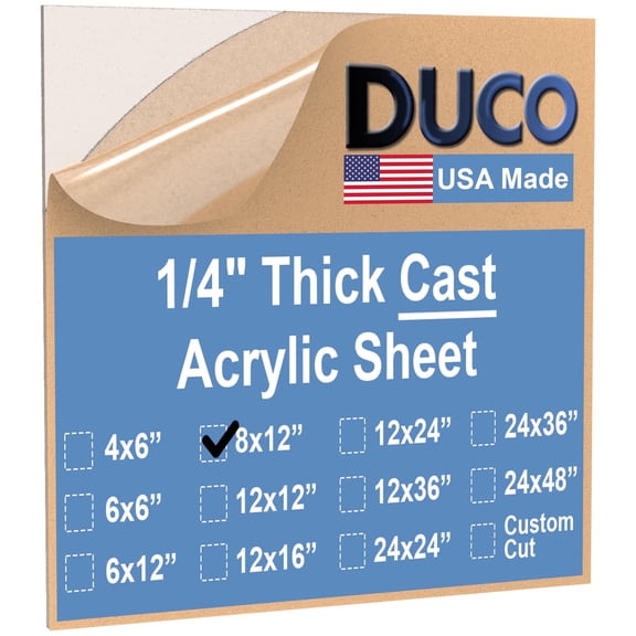 Duco USA-Made Clear Cast Acrylic Sheet 1/4 Inch Thick 8" x 12" - 1 Pack of Transparent Plexiglass Sheet - Lightweight Acrylic Board for Window Replacements, Displays, Signs, and More