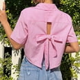 thumbnail image 4 of Women's Short Sleeve Button Down Shirt With Bow Back Detail Casual Summer Tops Fall for Women Short Sleeve Long Tops for Women Tops for Women Dressy Womens Summer T Shirts Long Sleeve Shirt Women Cut, 4 of 8
