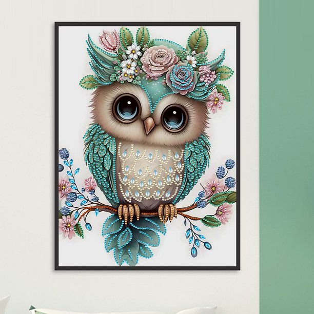 Cuadros Decorativos Pintura de diamante 5D DIY Kit de taladro en forma especial parcial Búho Decoración para el hogar DQrwqpou embutido en tela
