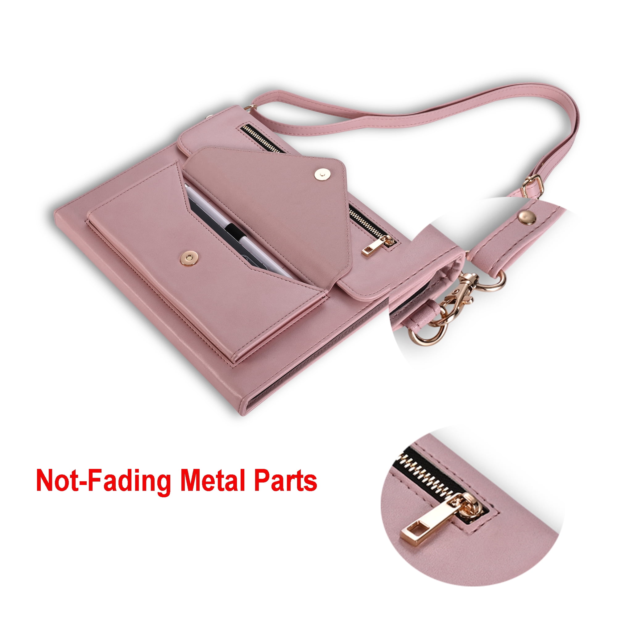 TECH CIRCLE Case for Apple iPad Pro 12.9 inch 6th/5th/4th/3rd Generation,Premium PU Leather Folio Stand Cover with Pencil Holder Zipper Pocket Bag Shoulder Hand Strap Protective Business Case,Pink