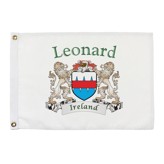 Leonard Irish Coat of Arms Small White Flag - 16"x10.5" inches