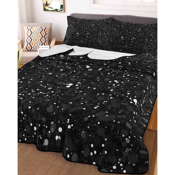 Star Sky Twin Size Down Alternative Comforter, Lightweight Comforter Quilt Bedding Set with Pillow Shams Modern Abstract Black Starry Night Dots Pattern All Seasons Bed Comforter Duvet Insert 68"x86"