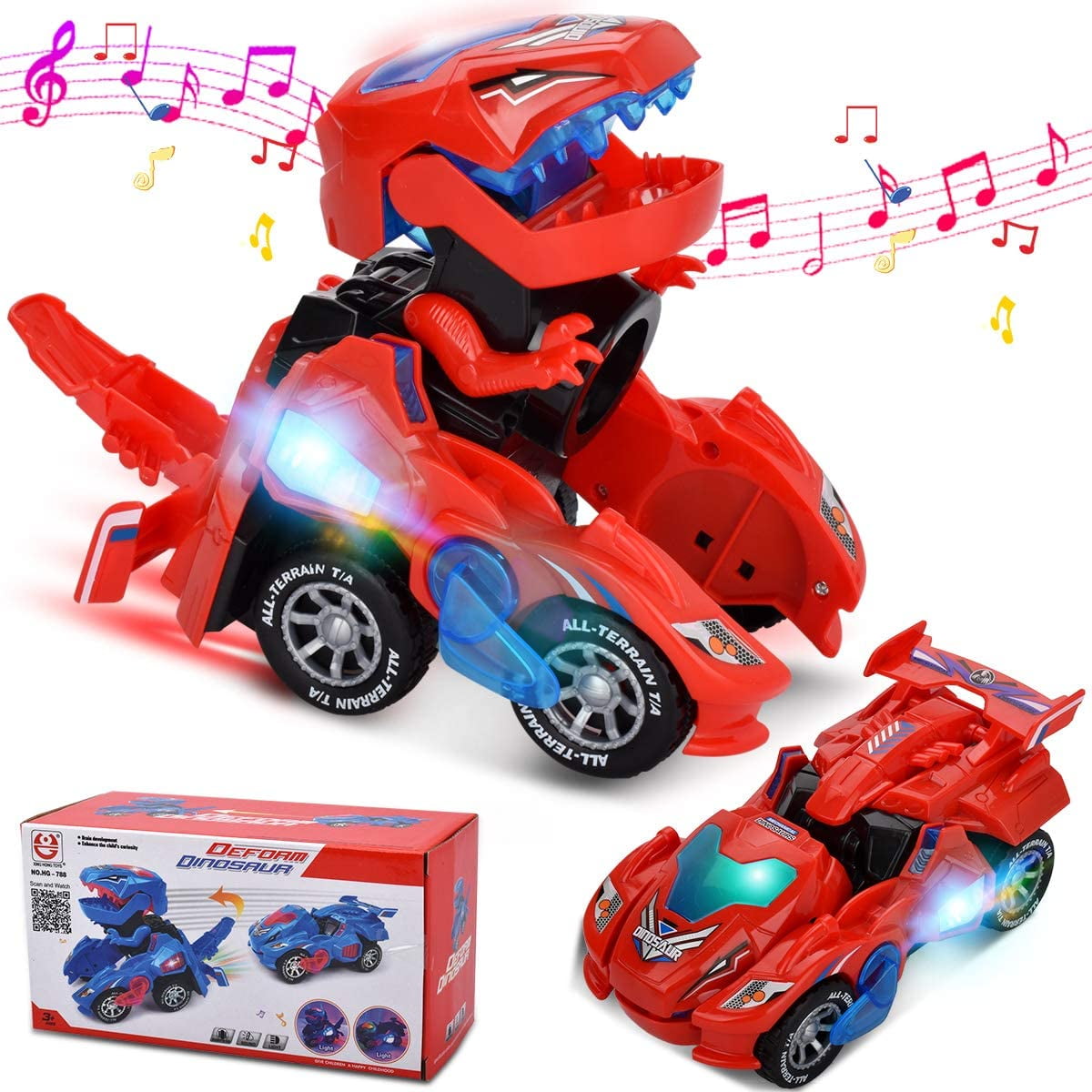 Transforming Dinosaur LED Car T-Rex Toys Light Sound For Kids Electric Toy Xmas 