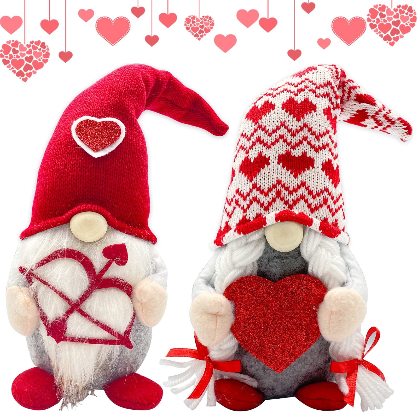 Valentines Day Gnome Decorations - LONGRV 2PCS Valentine Wedding Gnomes Plush Mr and Mrs Handmade Scandinavian Tomte for Valentine's Day Table Decor, Valentine's Present, Sweet Wedding Decorations