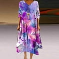 thumbnail image 2 of Busydd Womens Summer Dresses Fashion Floral Print V Neck Maxi Dress Casual 3/4 Lenght Sleeve Sundress Stylish Loose Flowy Irregular Hem Button Beach Dress Plus Size Dress S-5XL, 2 of 5