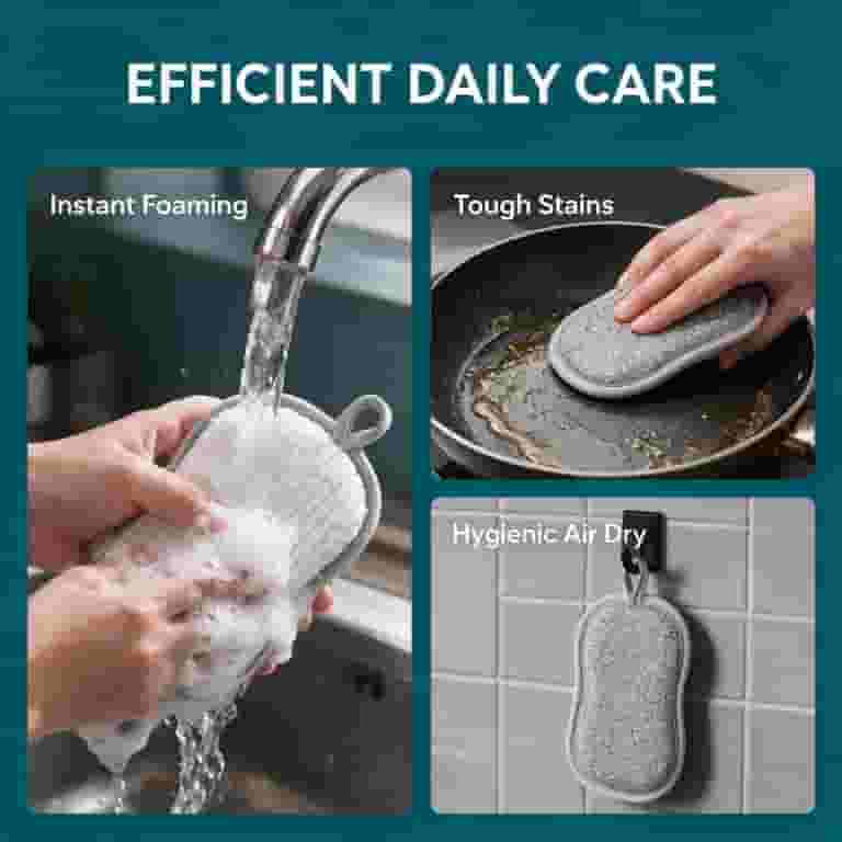 Scrub Rag Sponge Dual Sided Kitchen Scrub Sponge, Metal Wire Surface for Heavy-Duty ...
