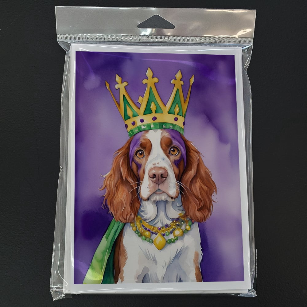 Welsh Springer Spaniel King of Mardi Gras Greeting Cards Pack of 8 7 in x 5 in