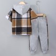 thumbnail image 4 of Caqnni Toddler Toddler Boy Outfit Short Sleeve Plaid Hoodie Sweatshirts Pants Clothes Plaid Hoodie Set Boys Spring Summer 2PCS 2-9 Years (A06-Khaki,3-4 Years), 4 of 9