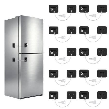 KABOER 10 Pack Refrigerator Lock with Keys, Adhesive Cabinets & Freezer Safety Locks, Multi-Purpose Childproof Lock for Toddlers, Baby Kids & Pets