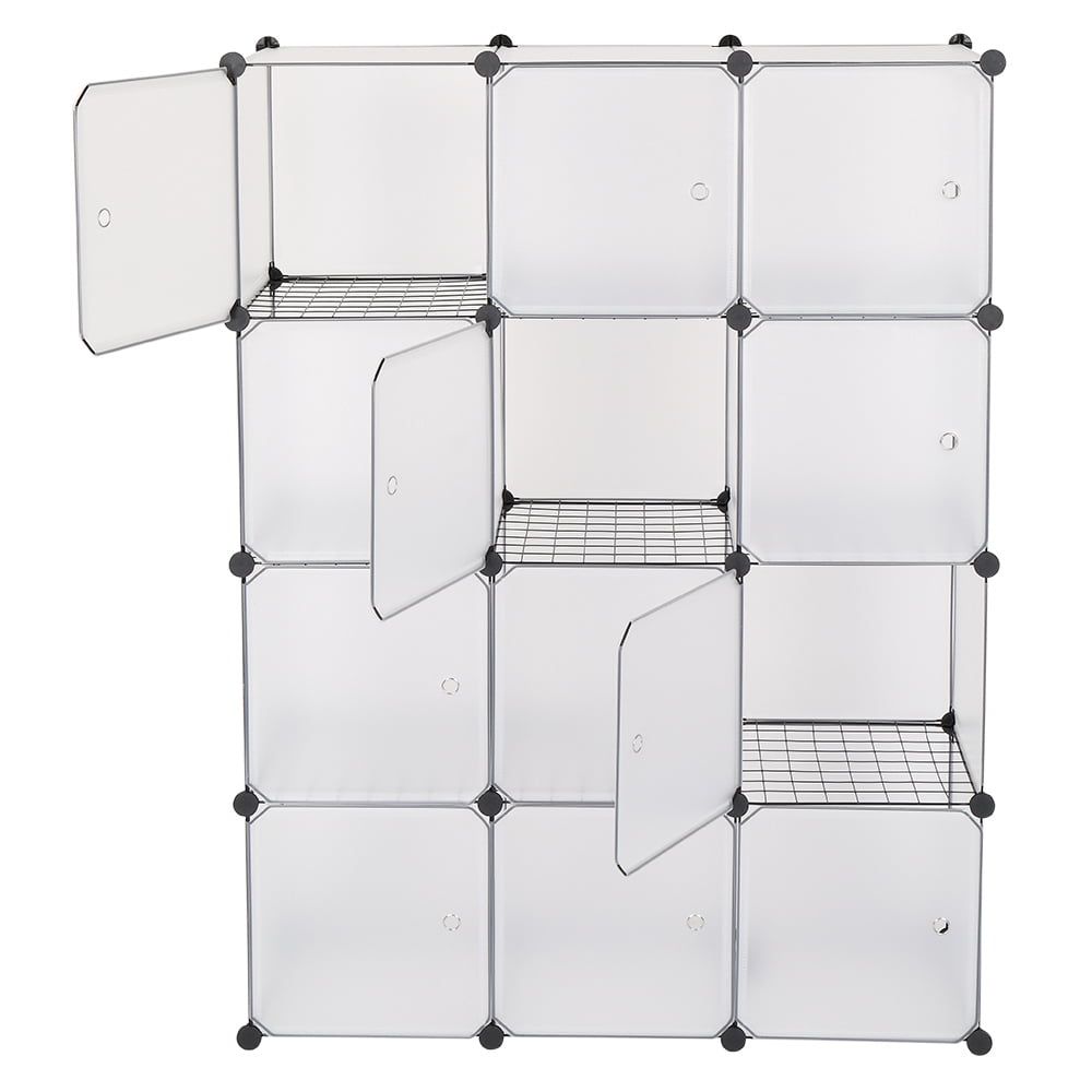 12-Cube Storage Shelf Cube Shelving, PP Organizer Cabinet with Rust-proof Metal Frame for organize Book, Toy, Clothes, White