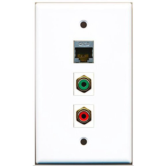 RiteAV - 1 Port RCA Red and 1 Port RCA White and 1 Port Shielded Cat6 Ethernet Wall Plate