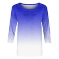 thumbnail image 4 of JGGSPWM Womens Ombre Long Sleeve Crewneck Pullover Casual Comfy Cotton Spring Fall Shirts Blouse Classic Fit Tops Blue M, 4 of 5