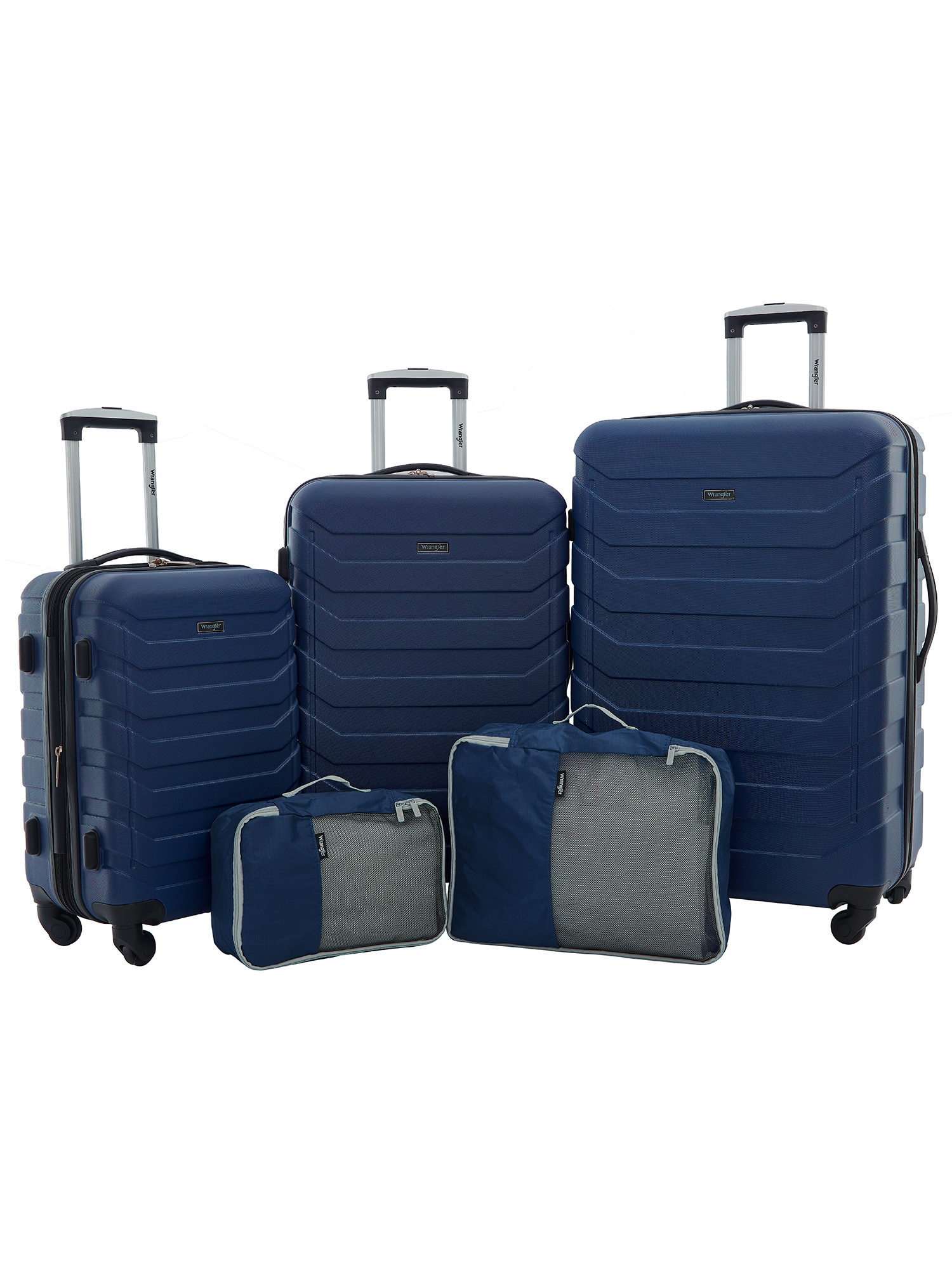 Wrangler 5 Piece Rolling Hardside Luggage Set, Blue