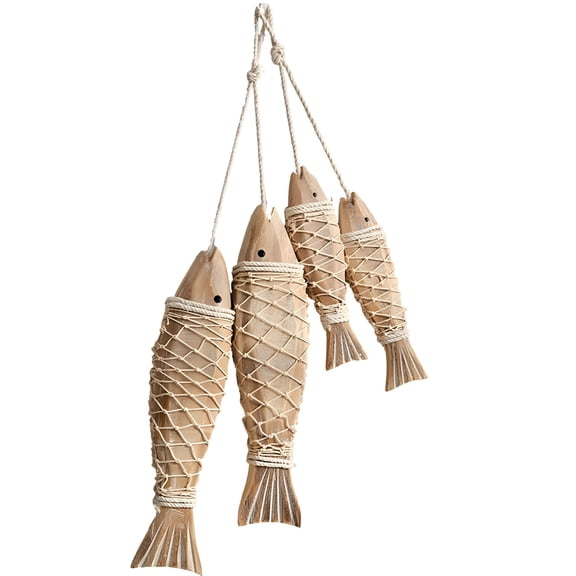 4 Pcs Wooden Vintage Carved Fish Wall Decor, Hanging Fish Wall Art, Rustic Fishing Home Decor, Includes 2 Large and 2 Small Fish Designs, Perfect for Beach House or Coastal Theme