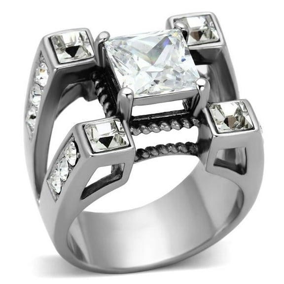 Alamode TK1072-13 Men High Polished Stainless Steel Ring with AAA Grade CZ in Clear - Size 13