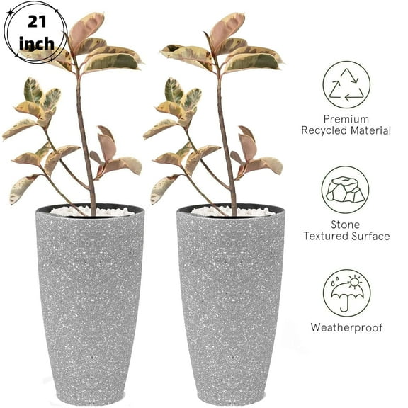 21 Inch Indoor/Outdoor Round Tall Planters,Modern Large with Drainage Holes for Front Door,Balcony and Patio Deck - Gray