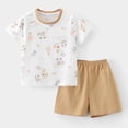thumbnail image 2 of NIEWTR 2T 3T 4T Kids Pajamas Set for Girl Boy Short Sleeve Round Neck Tee + Stretchy Shorts Breathable Pajamas Gift Set Summer Loungewear(A-Coffee,3-4 Years), 2 of 6