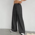 thumbnail image 5 of Hauaitttt Women Drawstring Waist Wide Leg Pants High Waisted Wide Leg Pants Fashion Drawstring Elastic Trousers Comfy Straight Leg Long Pants with Pockets Sweatpants Women Athletic Maternity Women, 5 of 8