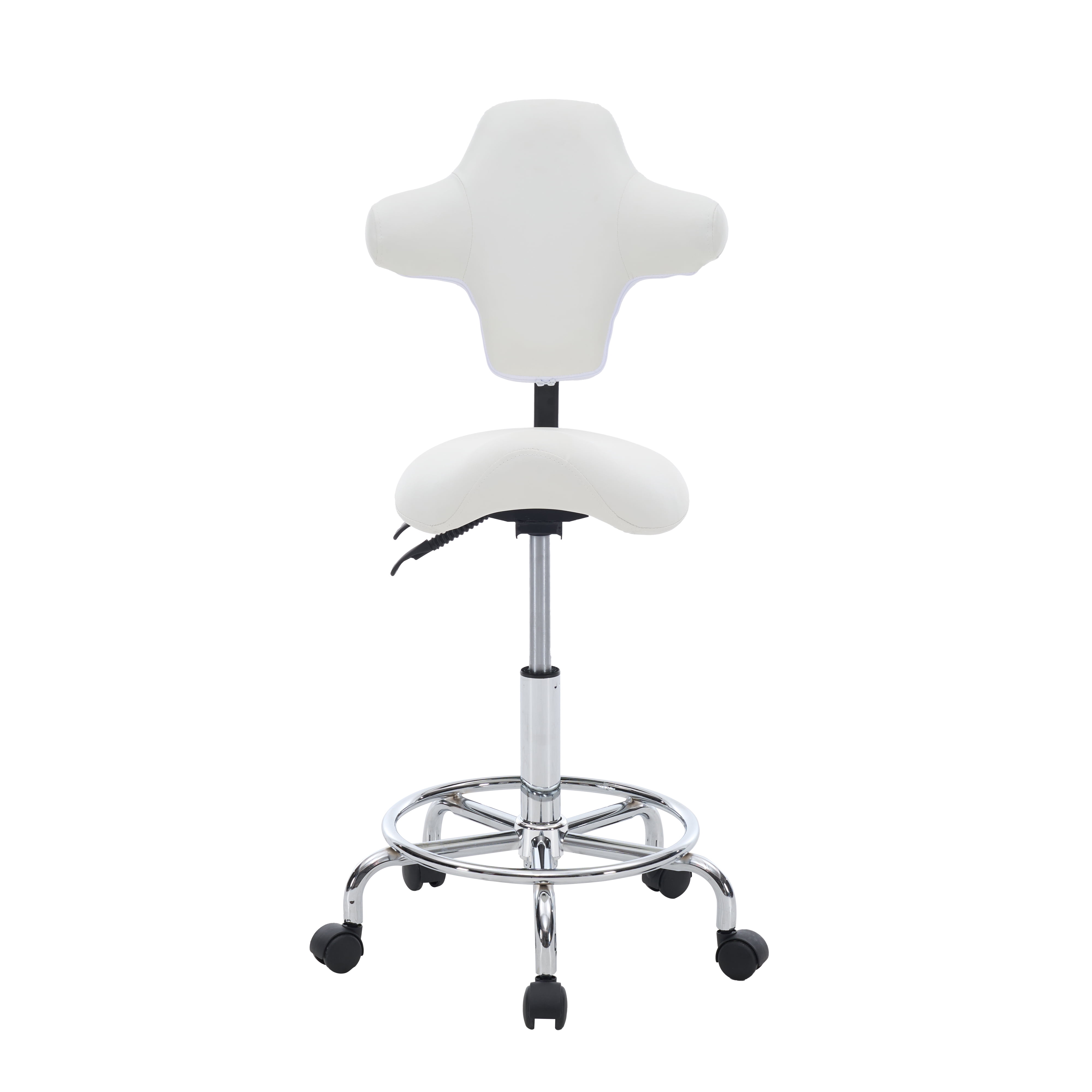 Saddle Stool Chair with Wheels,Ergonomic Swivel Rolling Height Adjustable for Salon Beauty Clinic Dentist Tattoo Home Office(White)