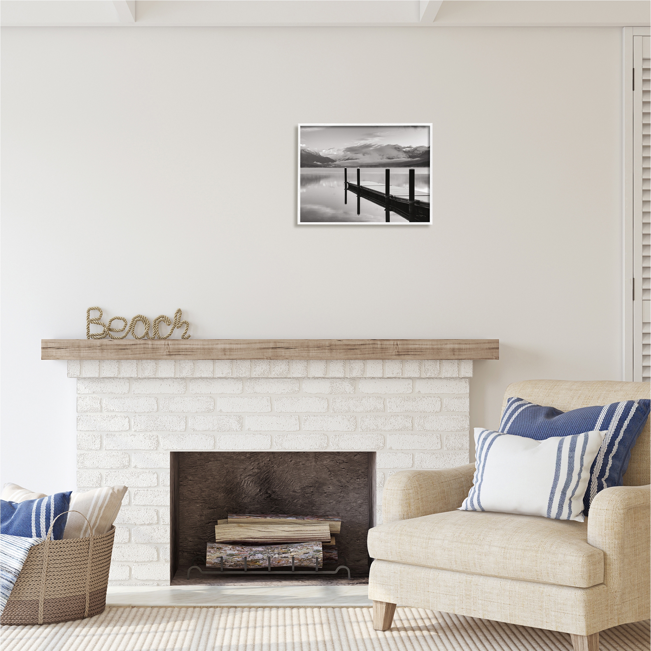 Stupell Industries Lakeside Mountain Dock Nature Photography White Framed Art Print Wall Art, 20 x 16