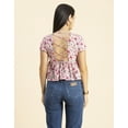 thumbnail image 3 of Moomaya Womens Styled Back Peplum Top, Printed Round Neck Vacation Crop Top, 3 of 7