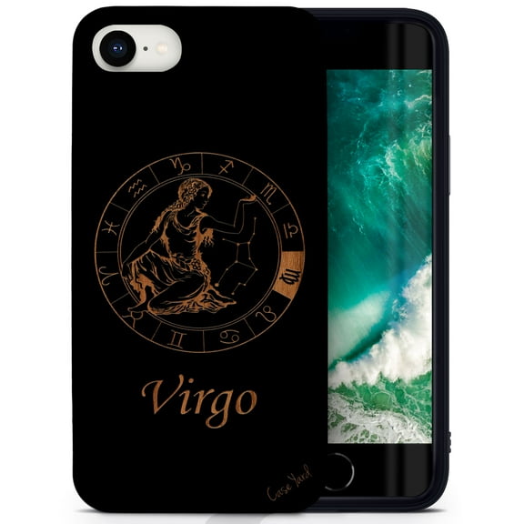 Case Yard Wooden Case for iPhone-SE Soft TPU Silicone cover Slim Fit Shockproof Wood Protective Phone Cover for Girls Boys Men and Women Supports Wireless Charging Virgo Sign Design