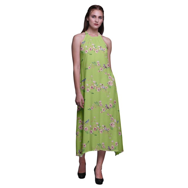Bimba Bird Printed Women Backless Halter Neck Summer Holiday BeachDress-X-Large