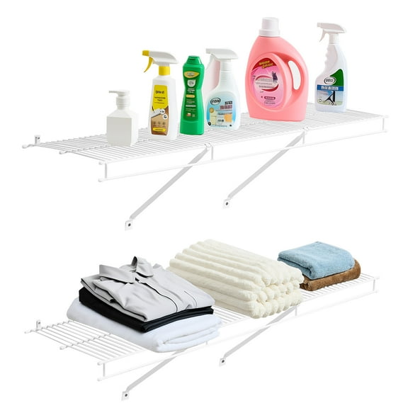 VEVOR Wire Shelf Kit, 4 ft, Set of 2, Wall Mounted Wire Shelves, Heavy-Duty Carbon Steel Hanging Shelf, Floating Wall Storage Shelves with Dip Coating, for Closet, Bedroom, Living Room, Office,Pantry