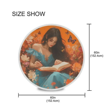 

YAZAOO Round Tablecloth Black Hair Girl Surround by Butterfly Pattern Tableclothes